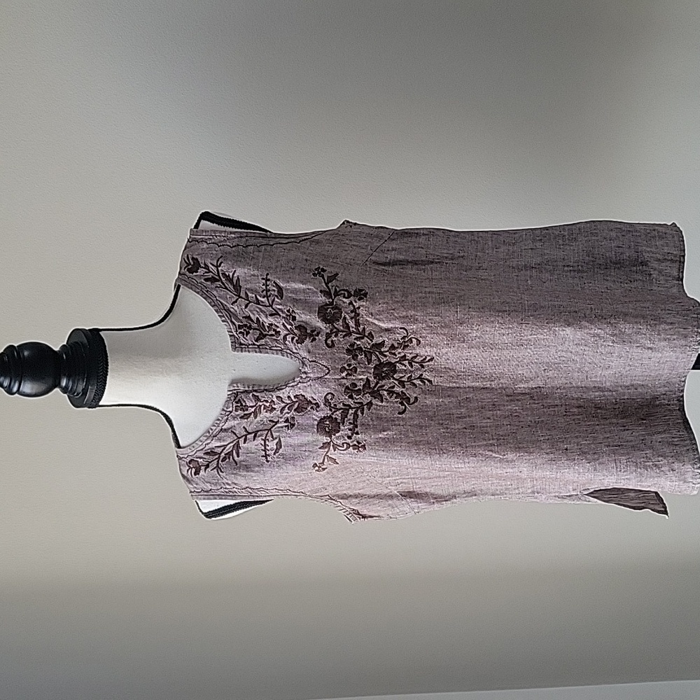 Carole Little Linen Embroidered Brown Tank‎ Women Top Size Large
